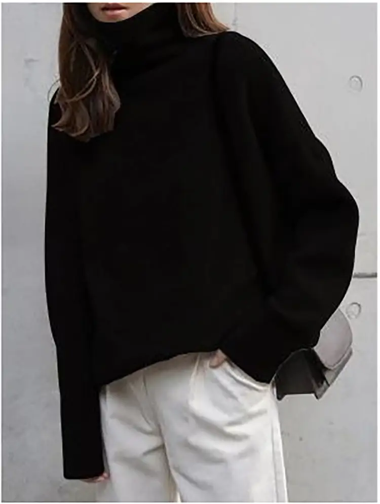 Heavy Turtleneck Sweater Women Red Loose Knit Large — feature 13