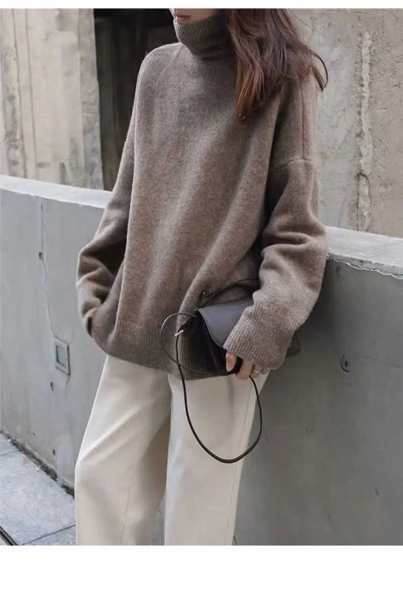 Heavy Turtleneck Sweater Women Red Loose Knit Large — feature 14