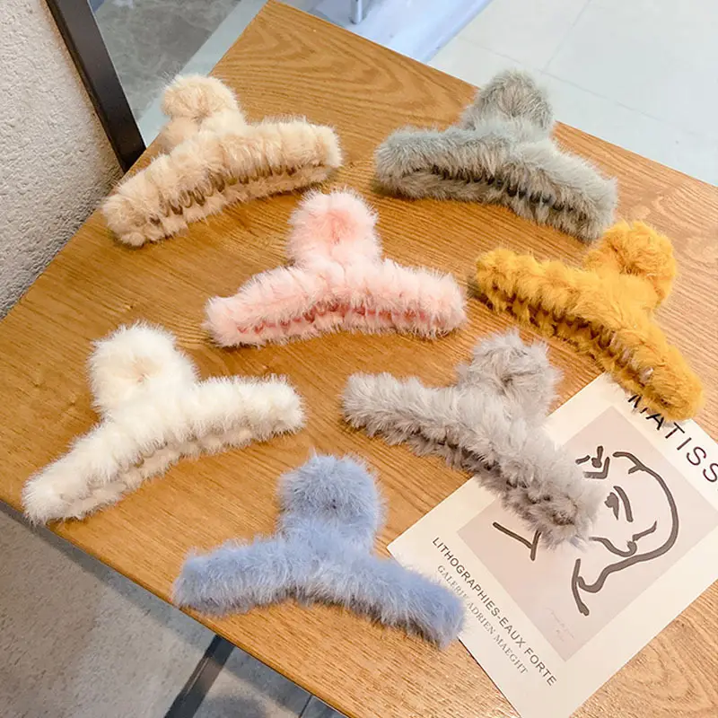 Blue Faux Fur Plush Hair Clip for Girls