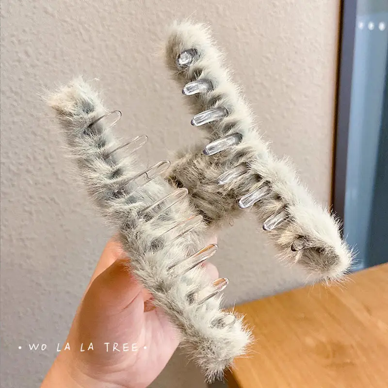Blue Faux Fur Plush Hair Clip for Girls