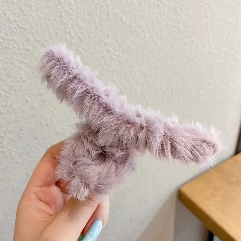 Blue Faux Fur Plush Hair Clip for Girls