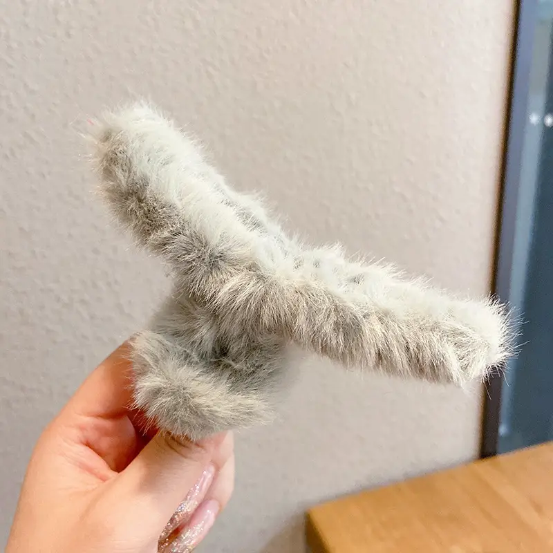 Blue Faux Fur Plush Hair Clip for Girls