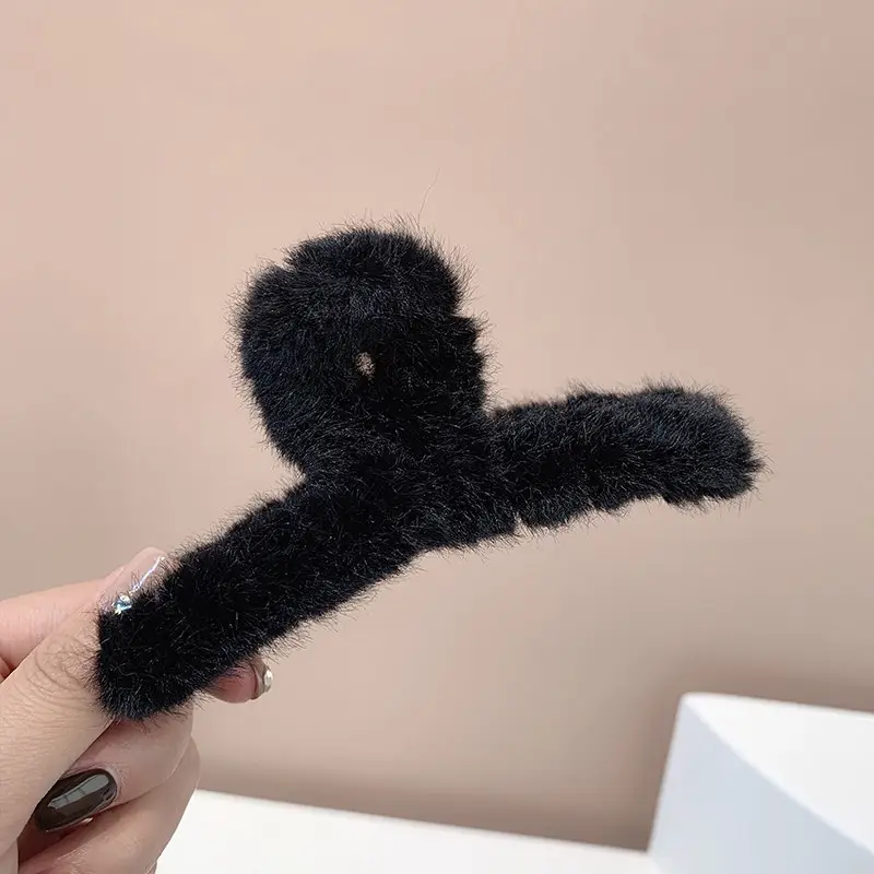 Blue Faux Fur Plush Hair Clip for Girls