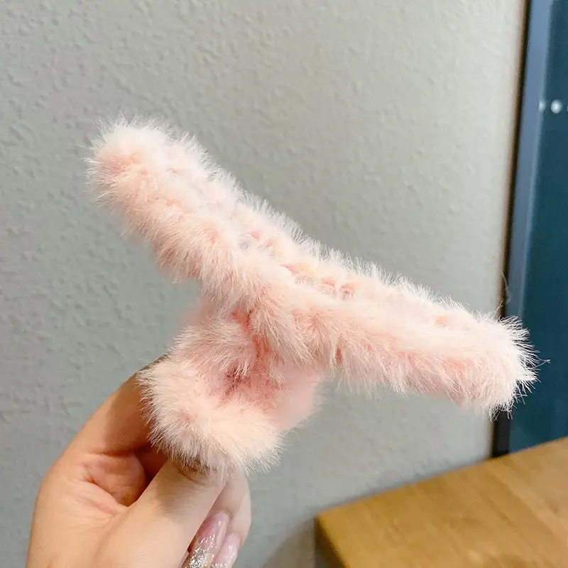 Blue Faux Fur Plush Hair Clip for Girls