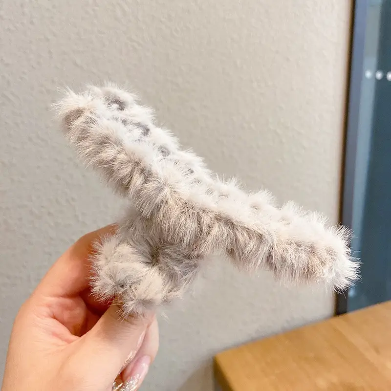 Blue Faux Fur Plush Hair Clip for Girls