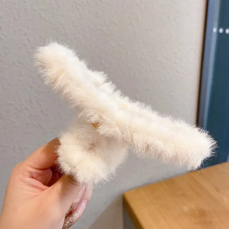 Blue Faux Fur Plush Hair Clip for Girls