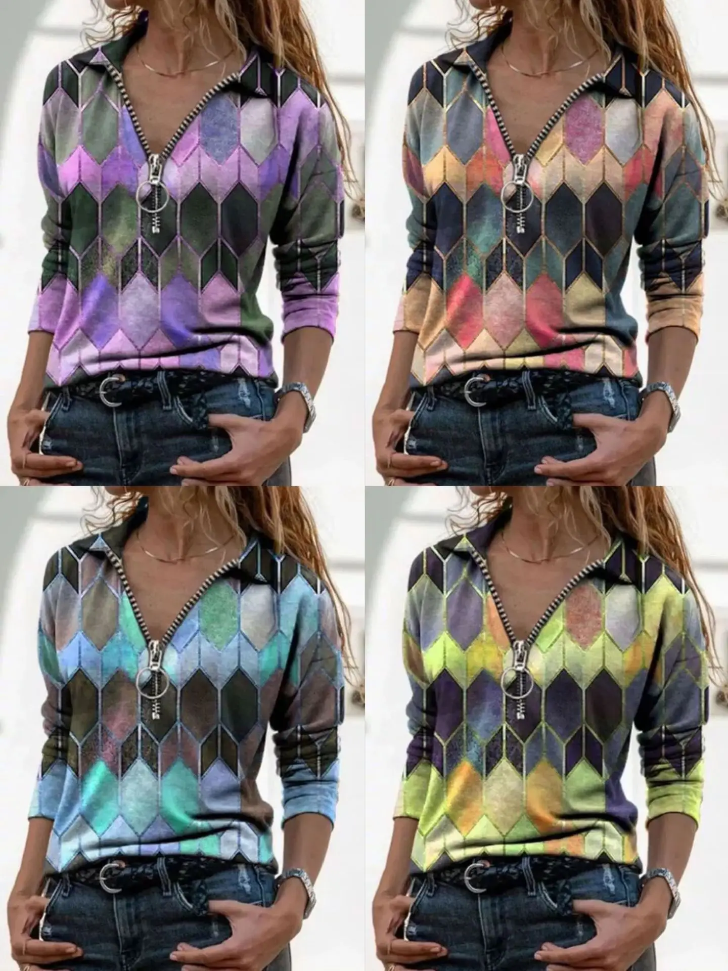 European American Cross-border V-neck Printed Top for Women