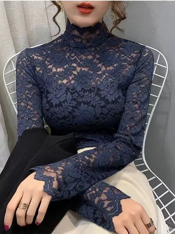 Lace Long Sleeve Turtleneck Top for Women - Image 9