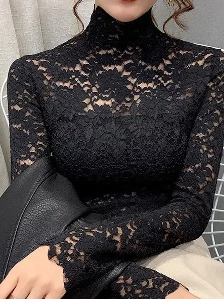 Lace Long Sleeve Turtleneck Top for Women - Image 10