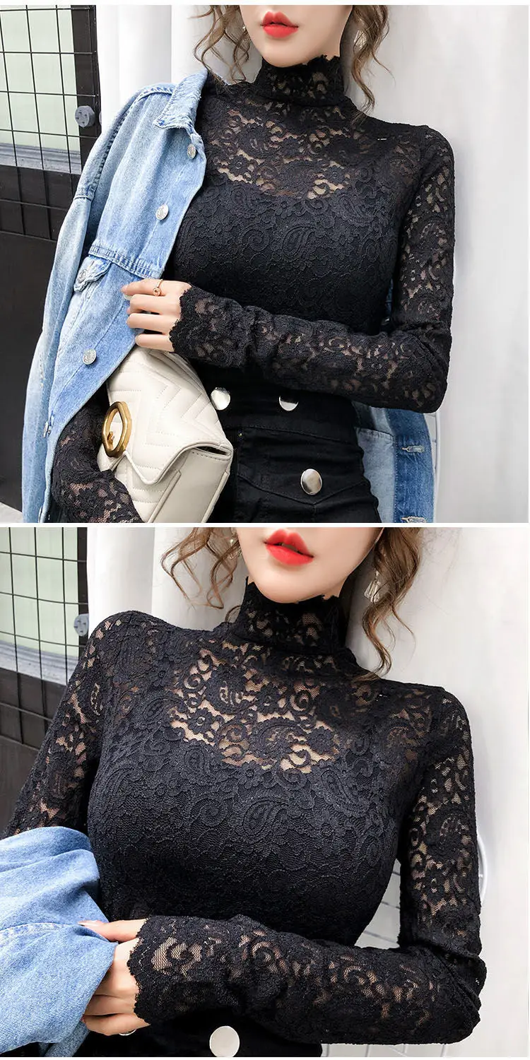 Lace Long Sleeve Turtleneck Top for Women — feature 10