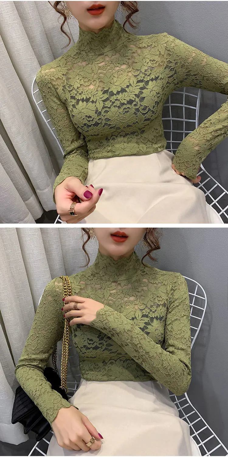 Lace Long Sleeve Turtleneck Top for Women — feature 11