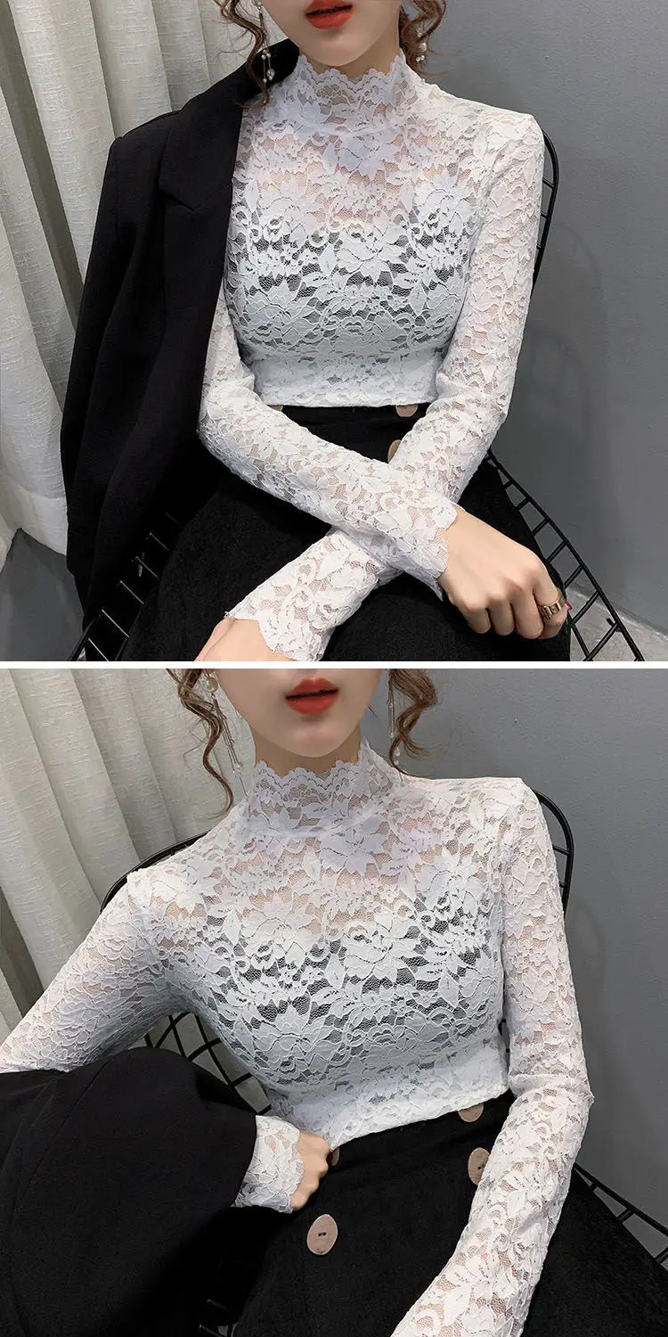 Lace Long Sleeve Turtleneck Top for Women — feature 12