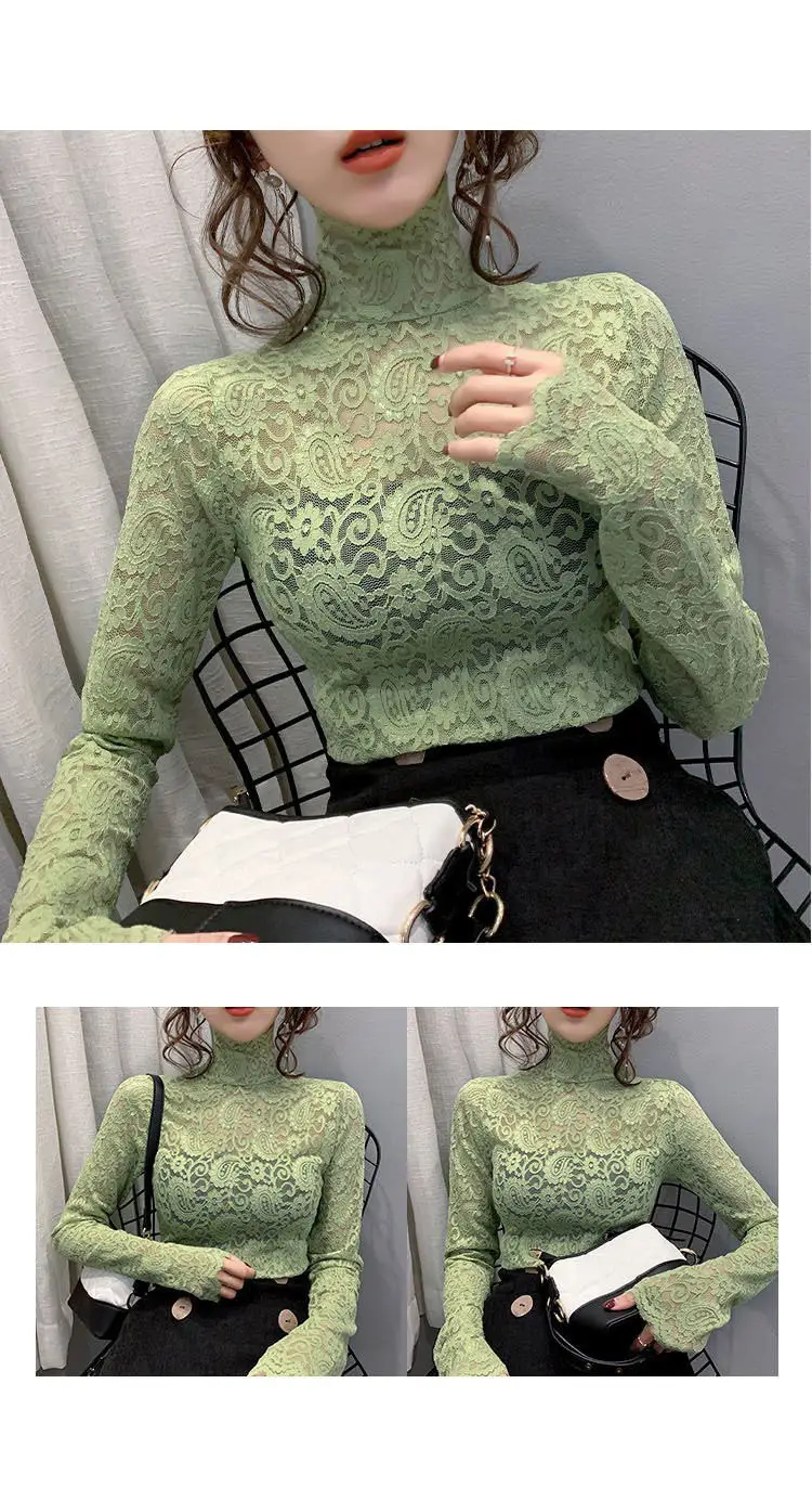 Lace Long Sleeve Turtleneck Top for Women — feature 15