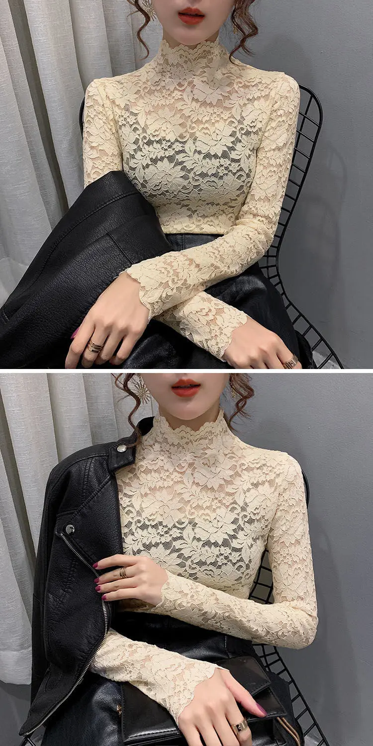 Lace Long Sleeve Turtleneck Top for Women — feature 18