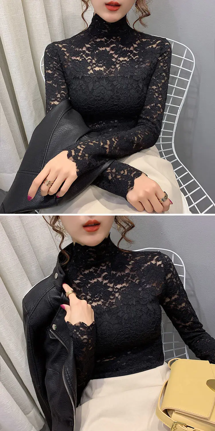 Lace Long Sleeve Turtleneck Top for Women — feature 21