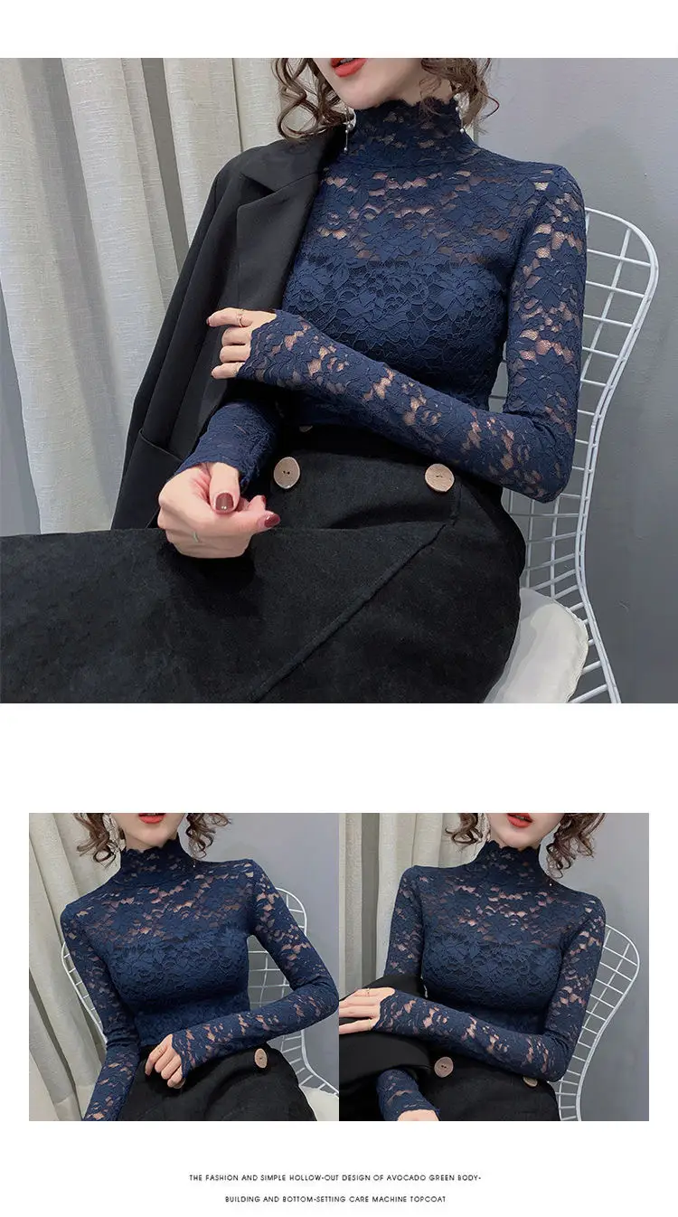 Lace Long Sleeve Turtleneck Top for Women — feature 23