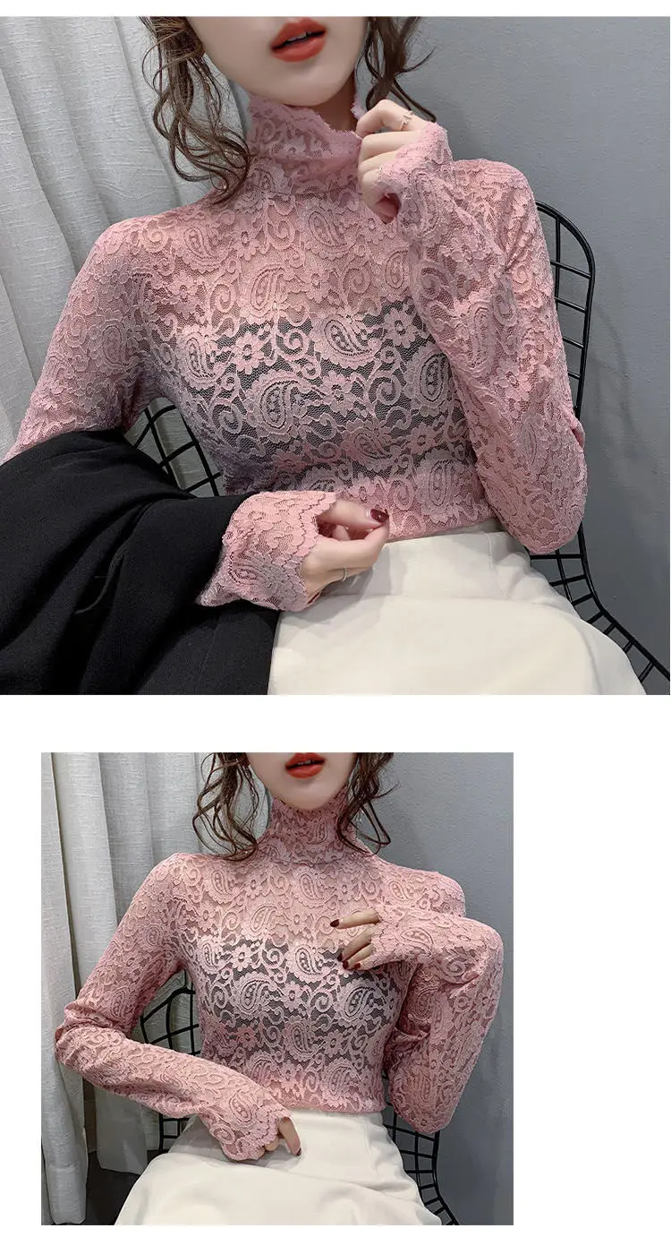 Lace Long Sleeve Turtleneck Top for Women — feature 24
