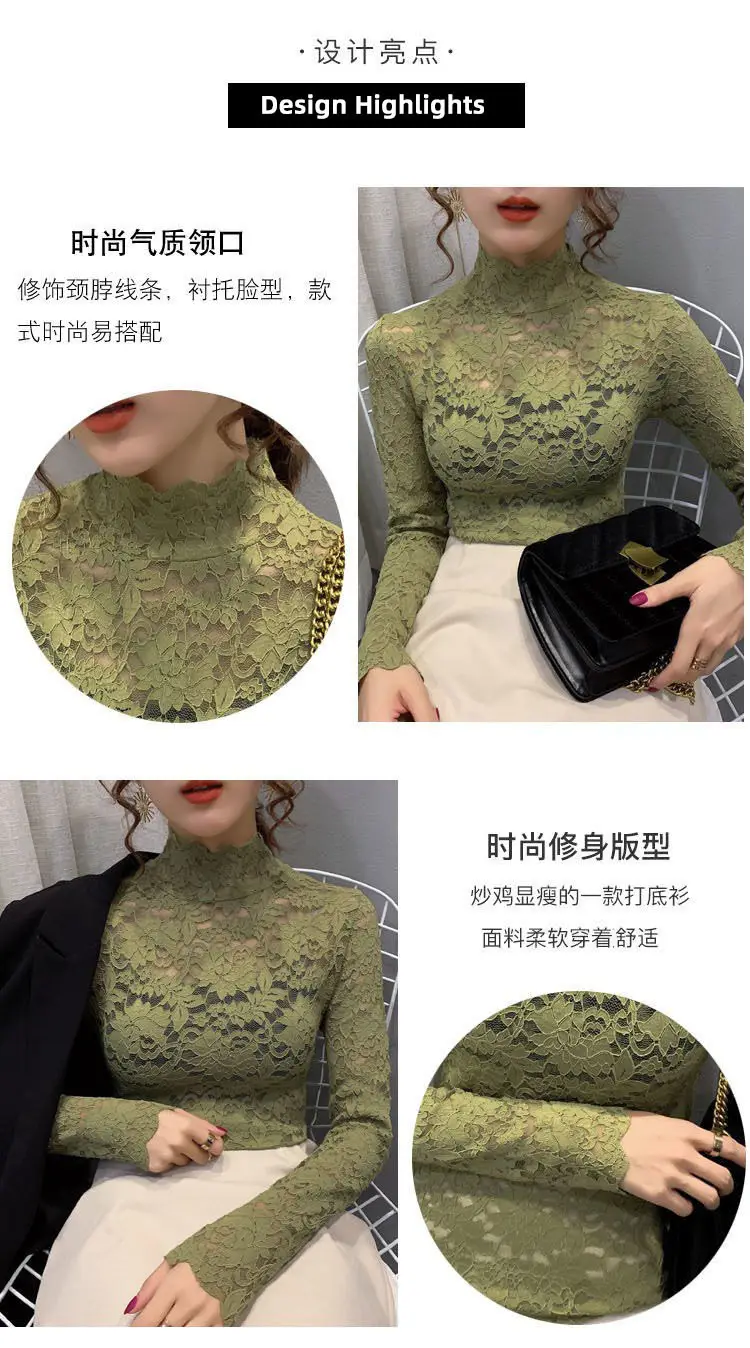 Lace Long Sleeve Turtleneck Top for Women — feature 9