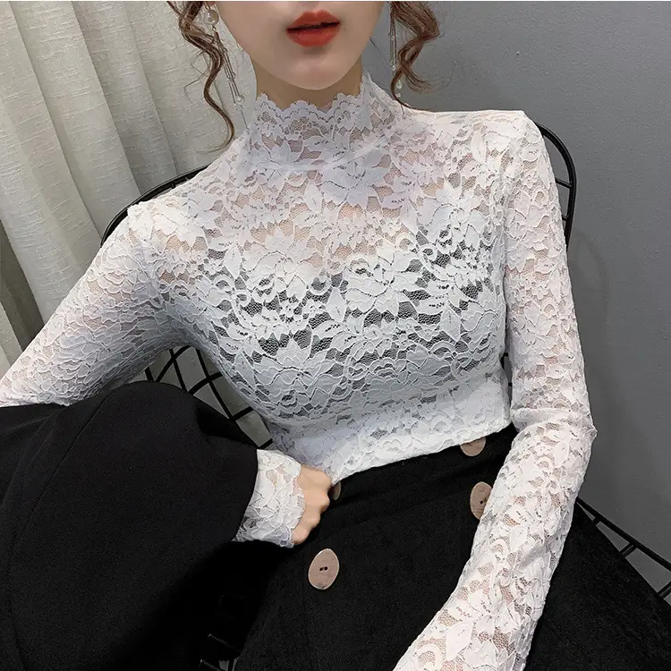 Lace Long Sleeve Turtleneck Top for Women - Image 2