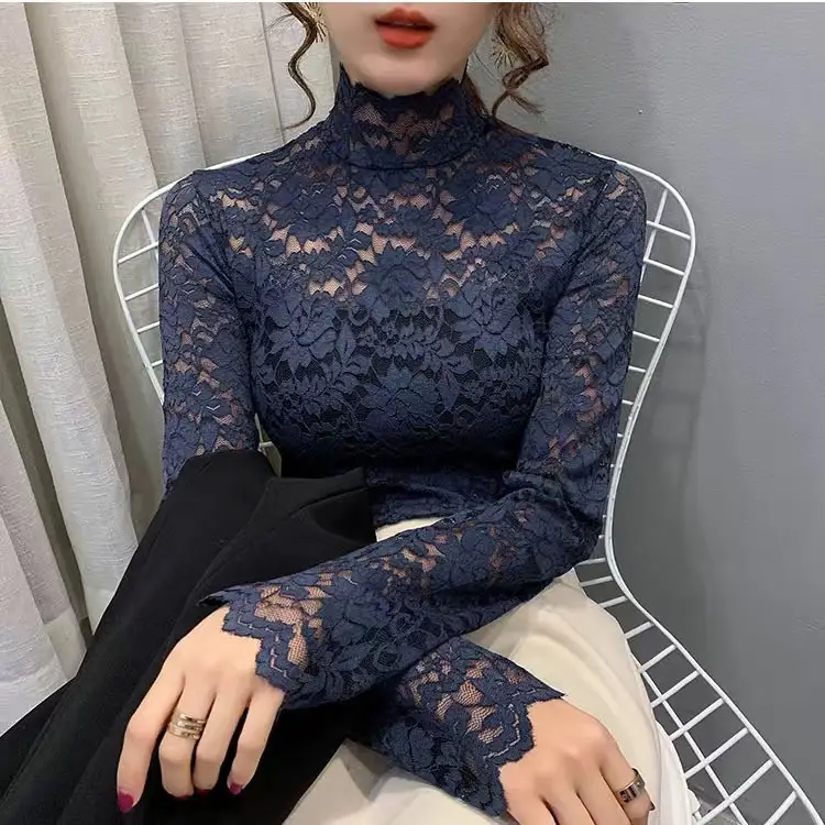 Lace Long Sleeve Turtleneck Top for Women - Image 4