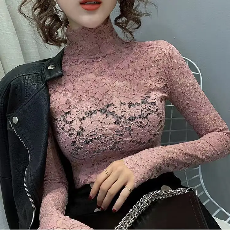 Lace Long Sleeve Turtleneck Top for Women - Image 5