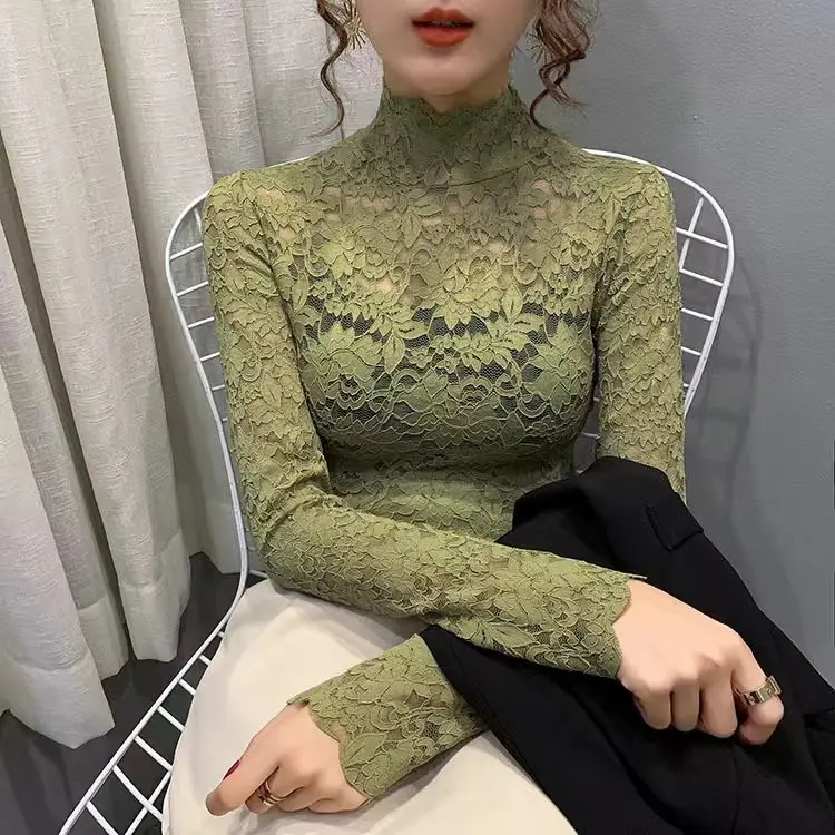 Lace Long Sleeve Turtleneck Top for Women - Image 6