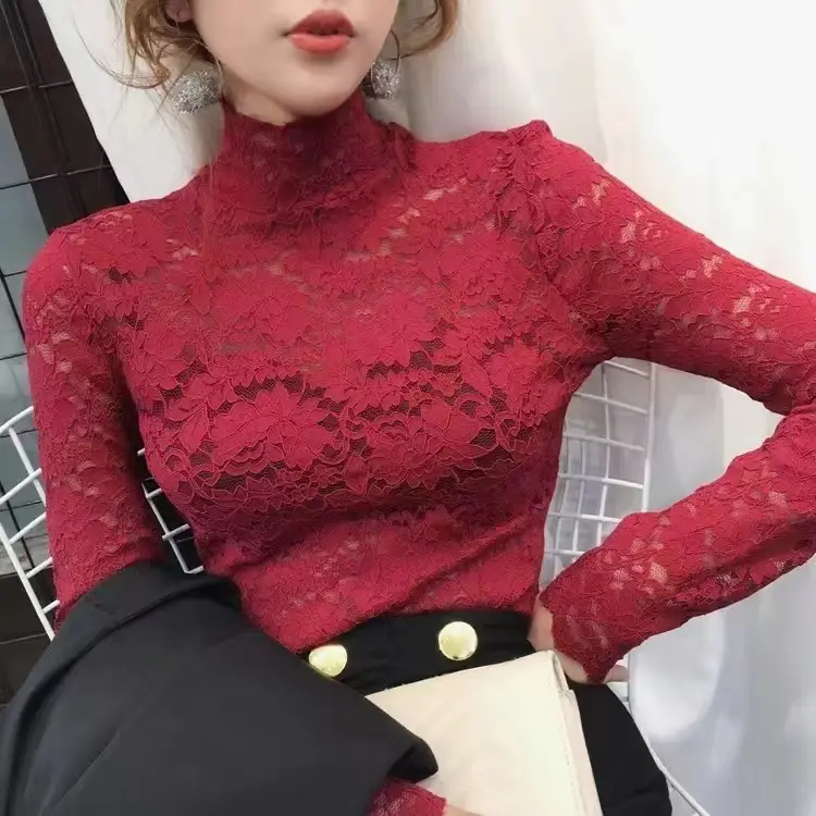 Lace Long Sleeve Turtleneck Top for Women - Image 7