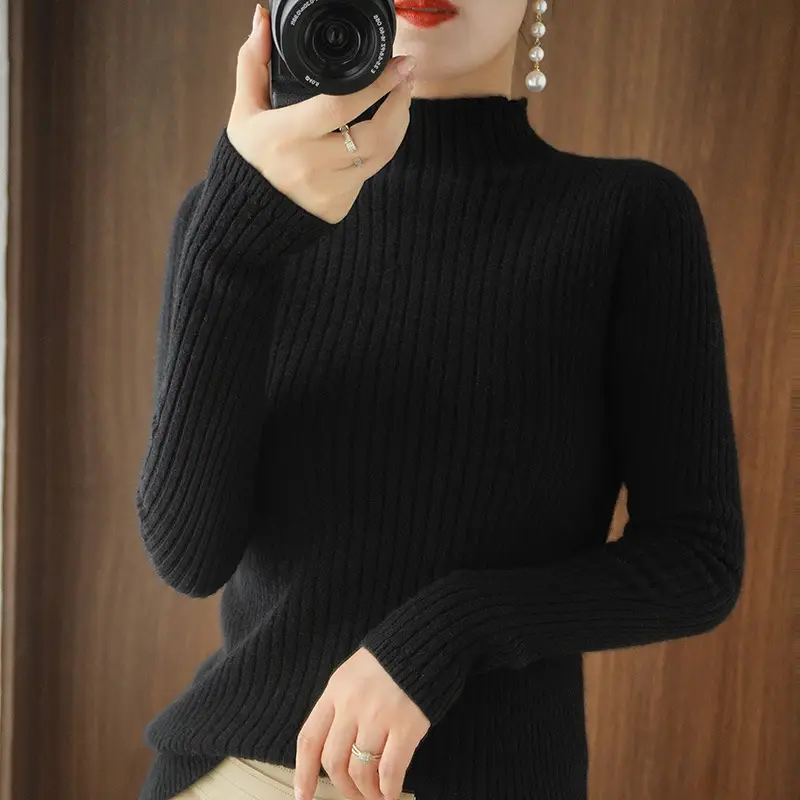 Women's Half Turtleneck Sweater Winter Slim Fit Base Shirt - Image 18