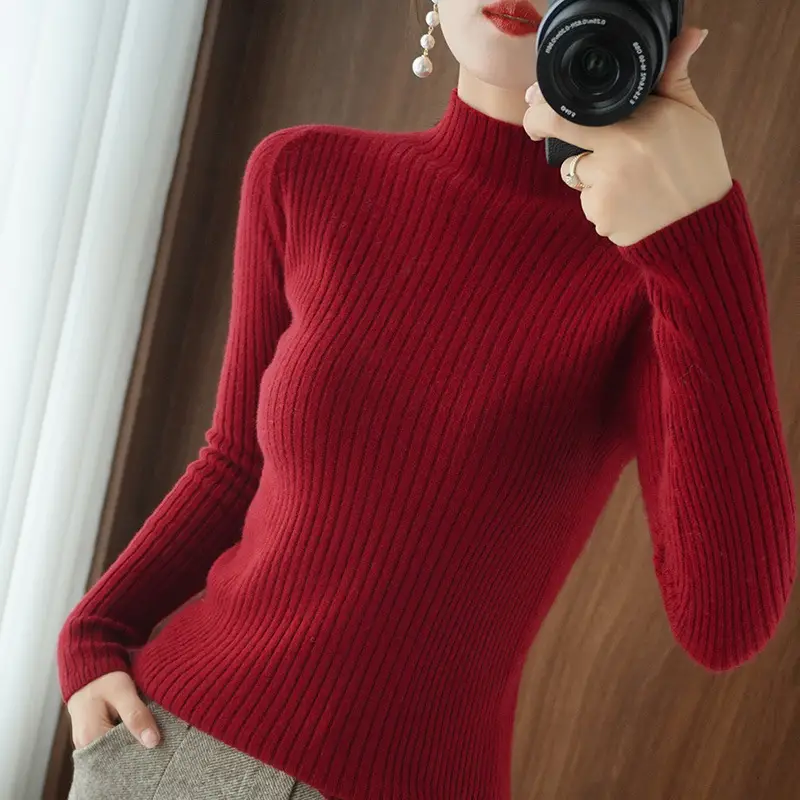 Women's Half Turtleneck Sweater Winter Slim Fit Base Shirt - Image 8