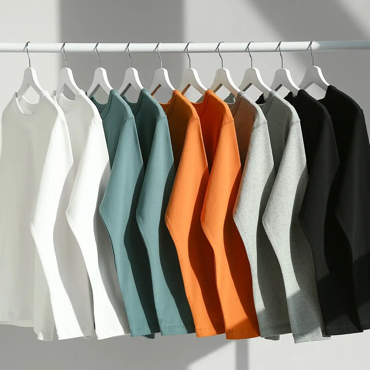 Men's Grey Long Sleeve Cotton T-Shirt 320g