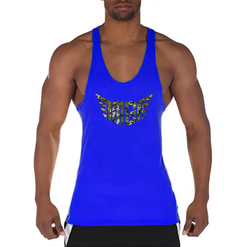 MG Men's Blue Muscle Vest I-Back Gym Wear - Image 6