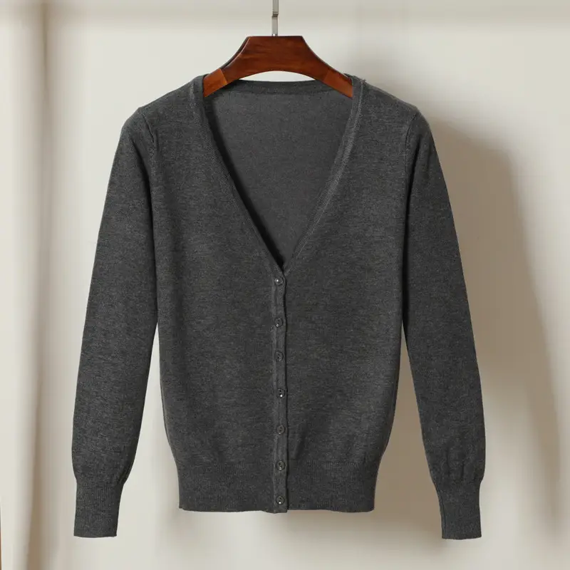 Women Blue Long Sleeve Knitted Cardigan Large - Image 11