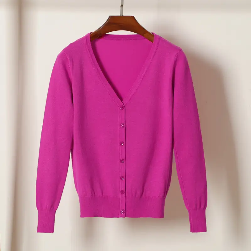 Women Blue Long Sleeve Knitted Cardigan Large - Image 17