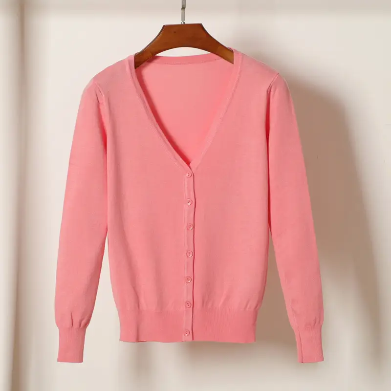 Women Blue Long Sleeve Knitted Cardigan Large - Image 2