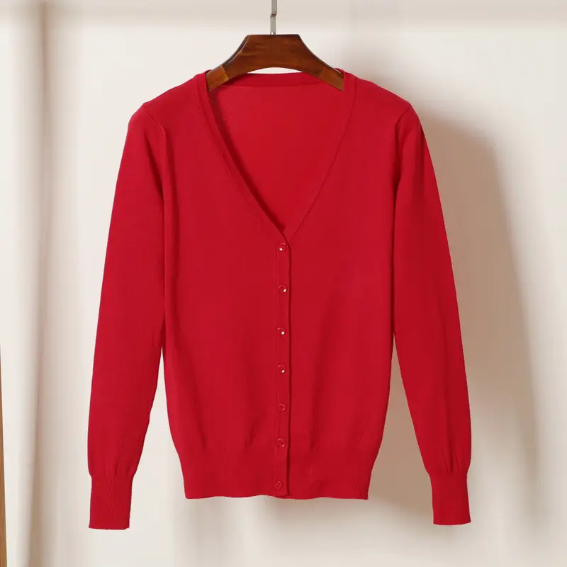 Women Blue Long Sleeve Knitted Cardigan Large - Image 3