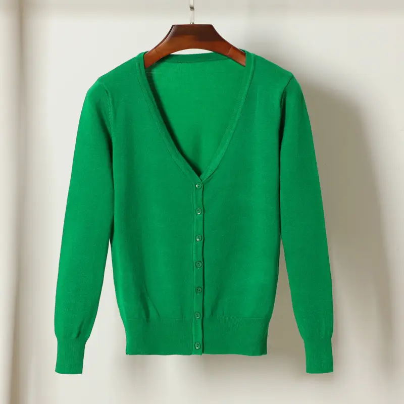Women Blue Long Sleeve Knitted Cardigan Large - Image 4