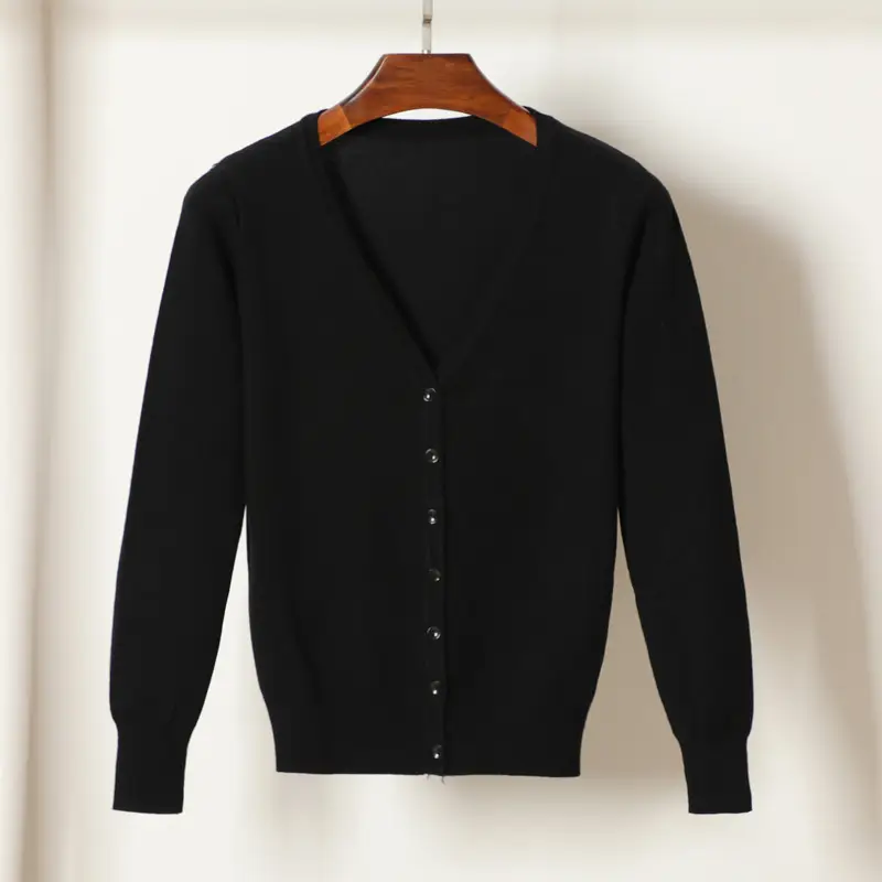 Women Blue Long Sleeve Knitted Cardigan Large - Image 5