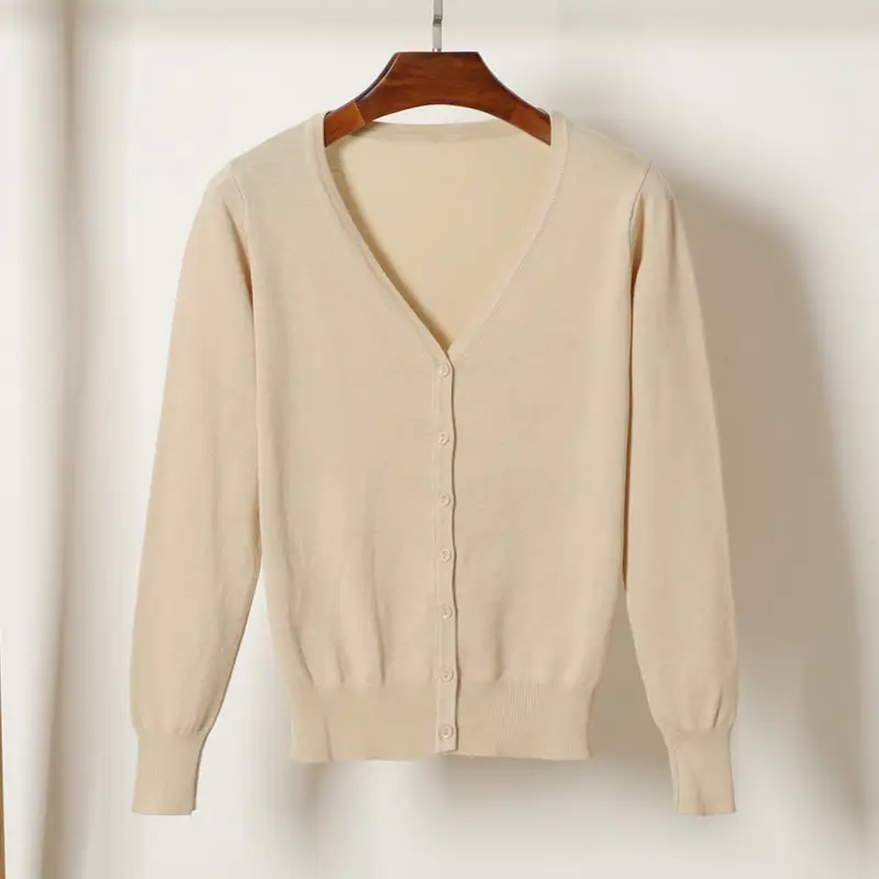 Women Blue Long Sleeve Knitted Cardigan Large - Image 6