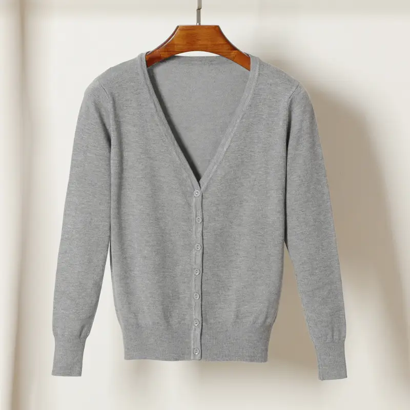Women Blue Long Sleeve Knitted Cardigan Large - Image 7