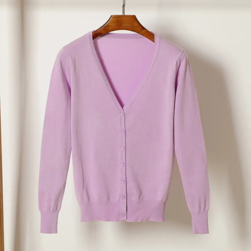 Women Blue Long Sleeve Knitted Cardigan Large - Image 9