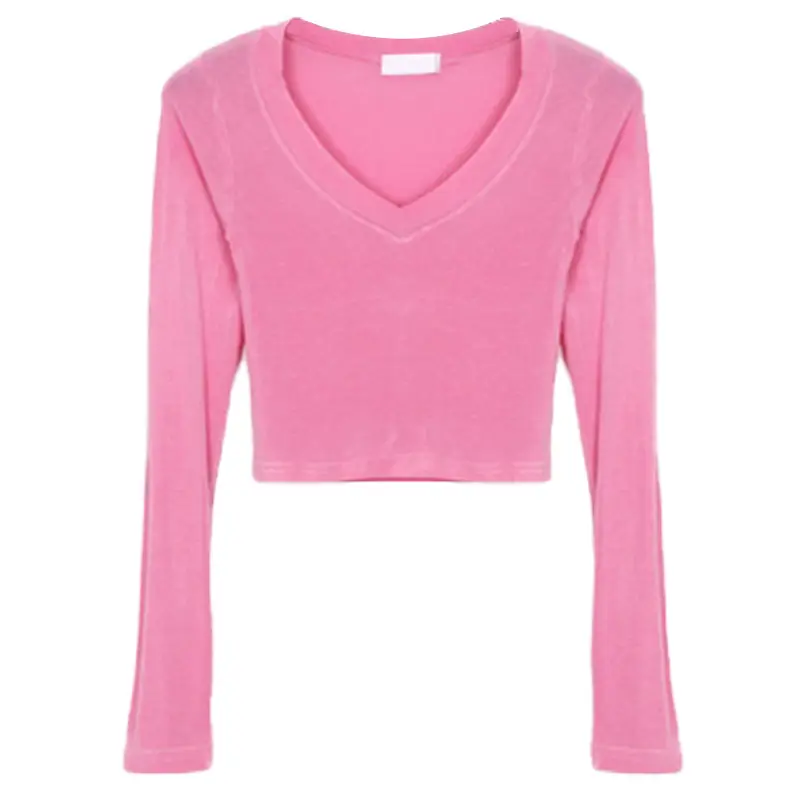 Women V-Neck Long Sleeve Light Blue Top with Black Skirt - Image 9