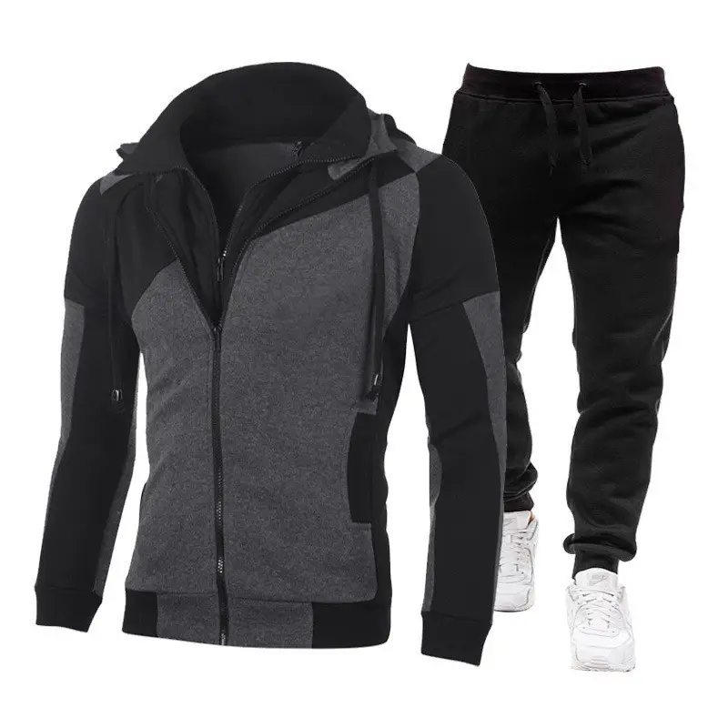 Men Red Black Hooded Track Suit with Pants - Image 10