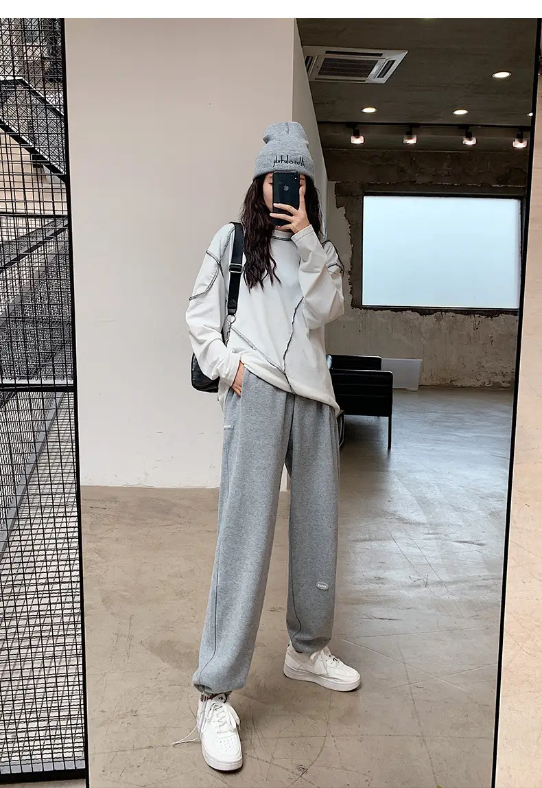 Women Gray Fleece Capri Pants Slimming Winter High Waist — feature 19