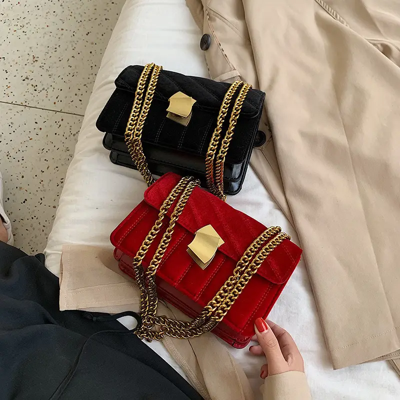 Women Velvet Crossbody Bag Red Metal Chain 2026 - Image 6