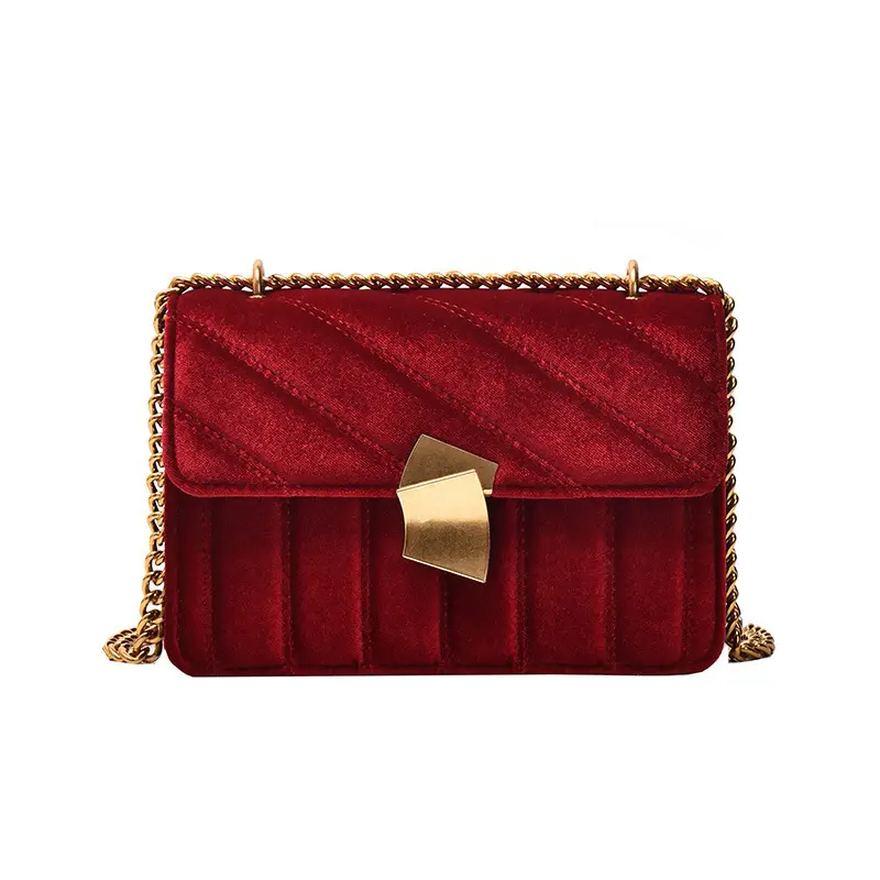 Women Velvet Crossbody Bag Red Metal Chain 2026 - Image 9