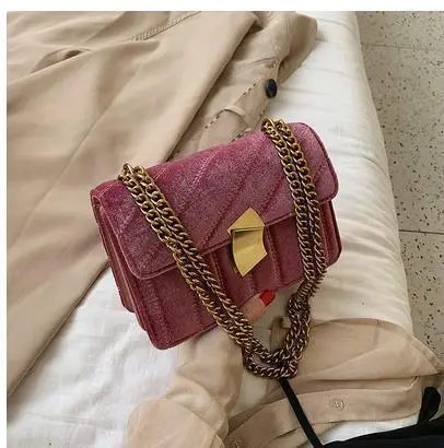 Women Velvet Crossbody Bag Red Metal Chain 2026 - Image 4