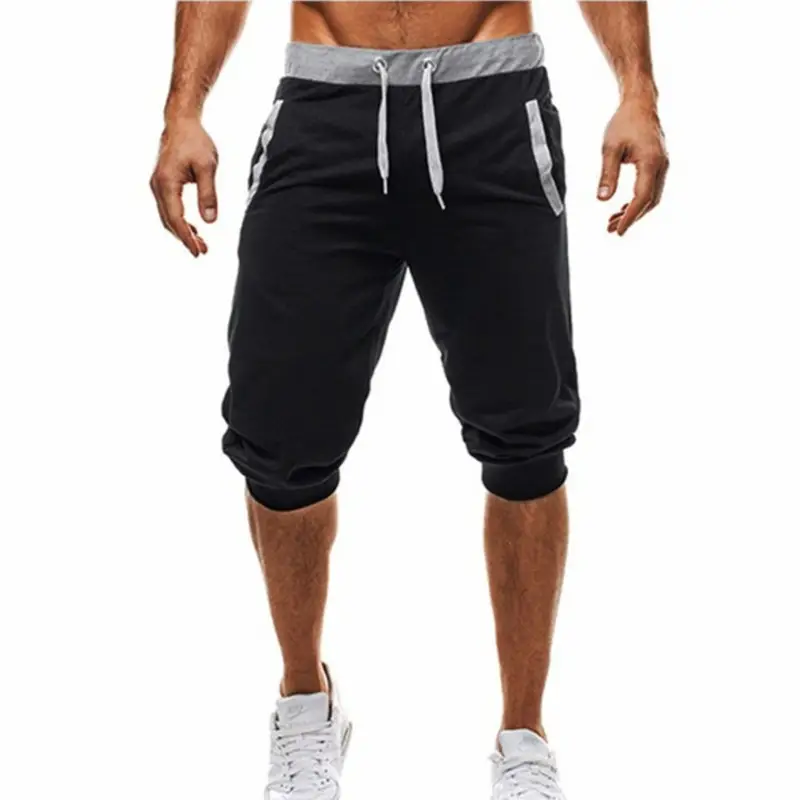Men's Gray Drawstring Capri Shorts with Elastic Waistband - Image 2