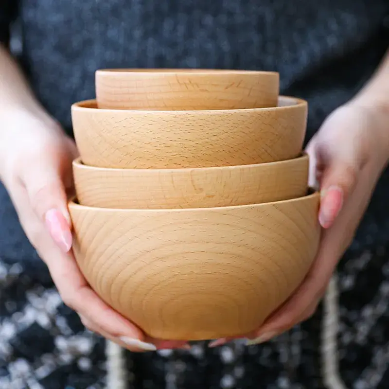 Hand Polished Wooden Rice Bowl Large Medium Small - Image 5