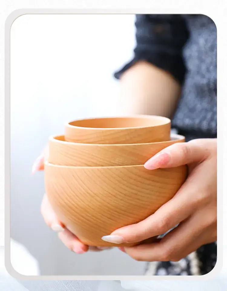 Hand Polished Wooden Rice Bowl Large Medium Small — feature 17