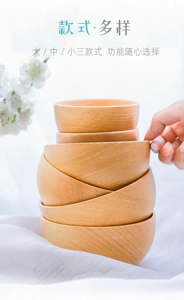 Hand Polished Wooden Rice Bowl Large Medium Small — feature 22